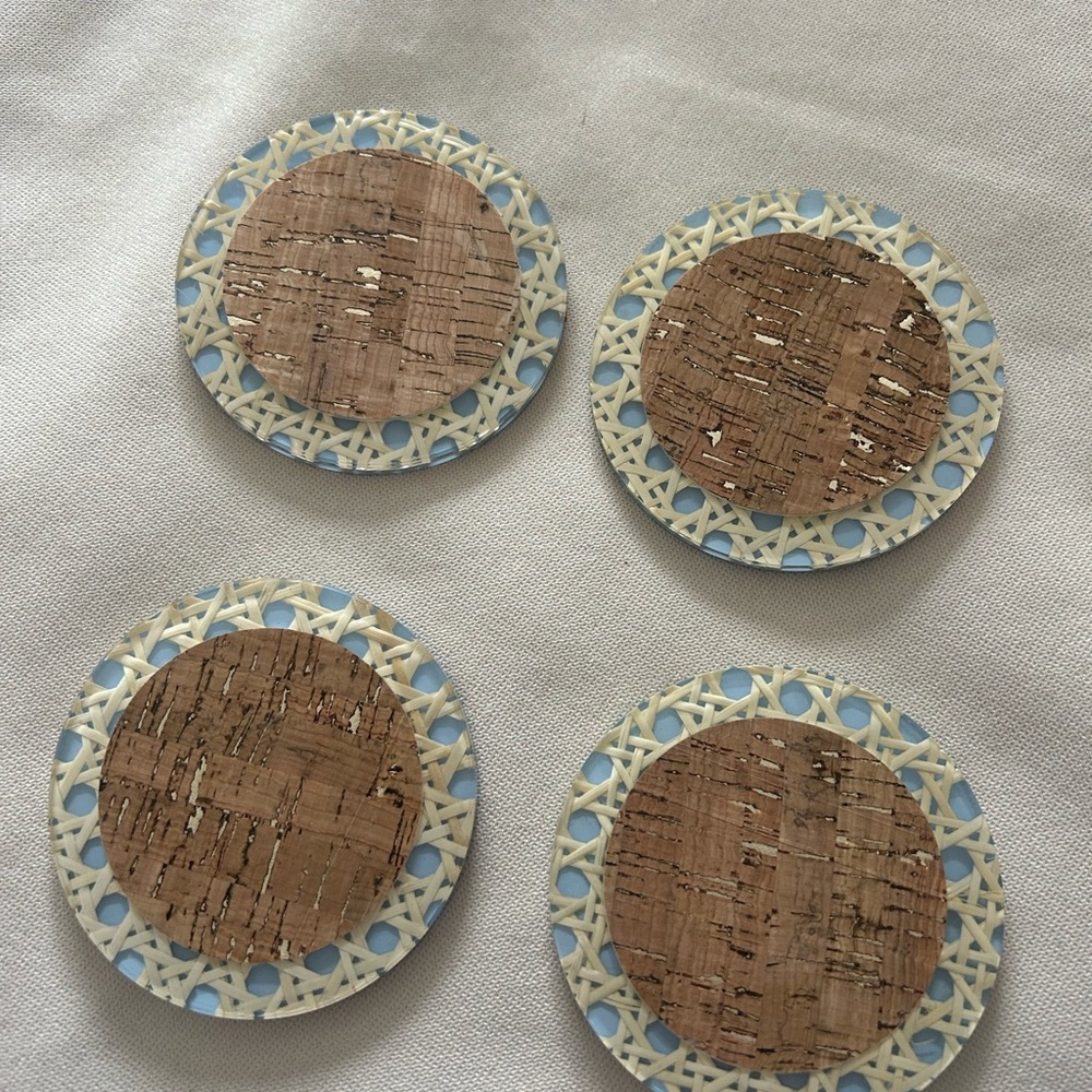 Set of Four Cork and Ceramic Coasters